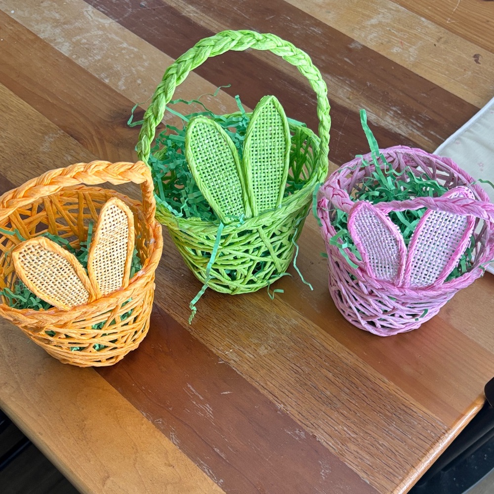 Colorful Woven Easter Baskets with Bunny Ears